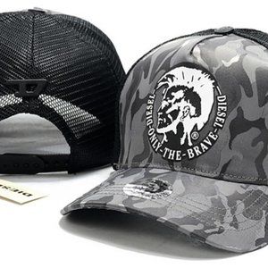 Gray Camo Diesel OTB Trucker Cap with Black Mesh Replica